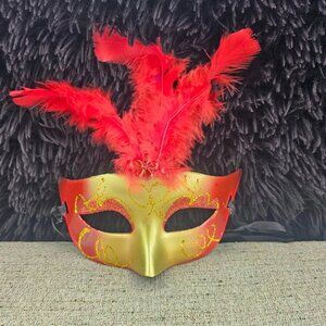 Light Up Party Mask Red Faux Feather Mask Mardi Gras Masquerade Eye Mask